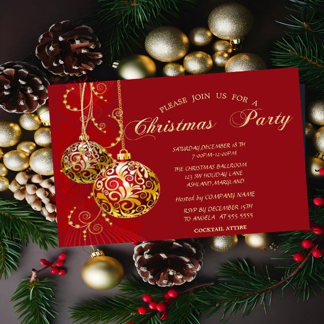 Festivals Gold Balls Red Company Weihnachtsfest Pa Einladung (Von Creator hochgeladen)
