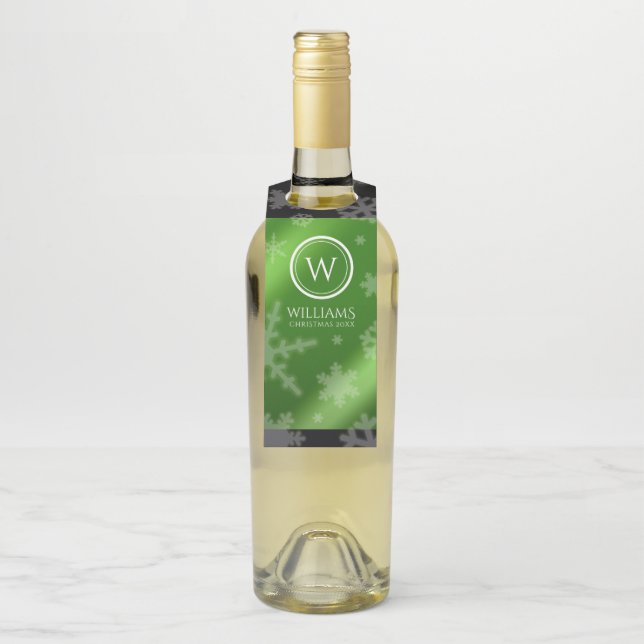 Festivals Green Foil Snowflakes Monogramm Name Fla Flaschenanhänger (Auf Flasche)