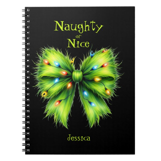 Festivals Green Fur Bow-Lights Naughty oder Nice N Notizblock (Vorderseite)
