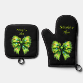 Festivals Green Fur Bow-Lights Naughty oder Nice N Ofenhandschuh & Topflappen-Set