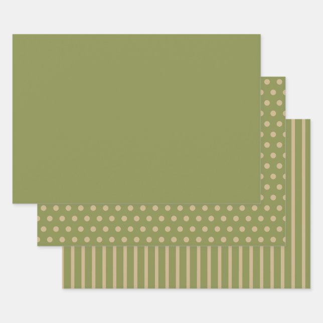 Festivals Green Gold Polka Dots Streifen Solid Geschenkpapier Set (Set)