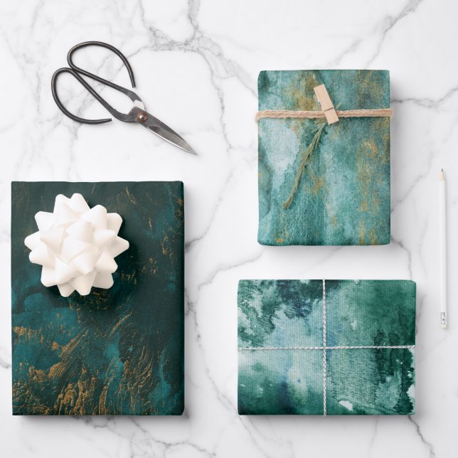 Festivals Green Gold Set von 3 Geschenkpapier Set (Vorderseite)