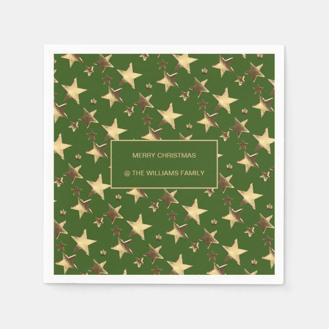 Festivals Grün und Gold Weihnachtsstars Name hinzu Serviette (Vorderseite)