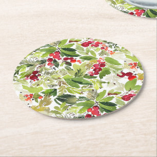 Festivals Holry und Evergreen Wasserfarbe Runder Pappuntersetzer