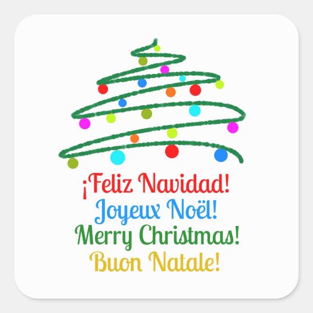 Festivals International frohe Weihnachten und Bäum Quadratischer Aufkleber (Vorderseite)