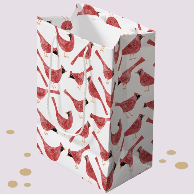 Festivals Kardinal Bird Watercolor Mittlere Geschenktüte (Fun and festive Christmas Holiday Cardinal bird red and white watercolor gift bag)