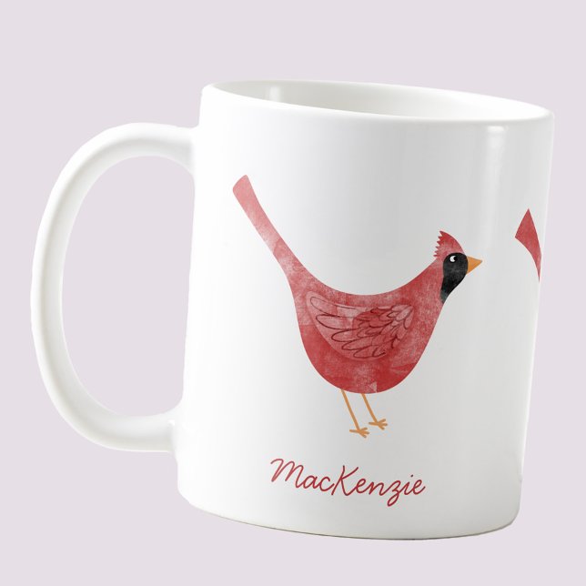 Festivals Kardinal Bird Watercolor Personalisierte Kaffeetasse (Festive Cardinal bird red and white watercolor personalized custom name Christmas Holiday mug)