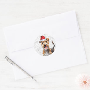 Festivals Lakeland Terrier Woof Word Art Weihnacht Runder Aufkleber