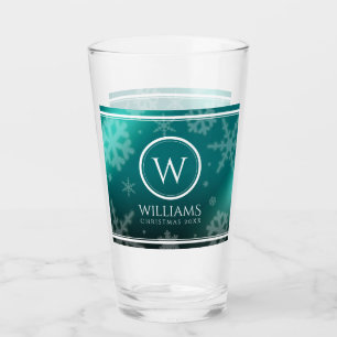 Festivals Light Blue Foil Snowflakes Monogram Name Glas