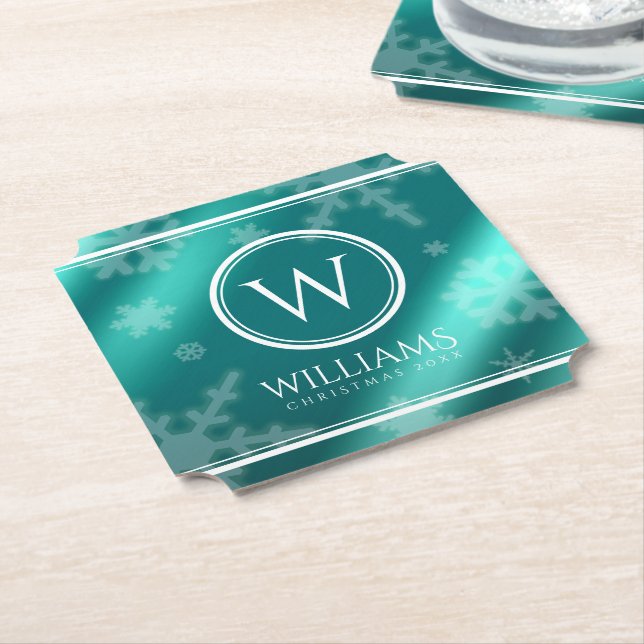 Festivals Light Blue Foil Snowflakes Monogram Name Untersetzer (angewinkelt)