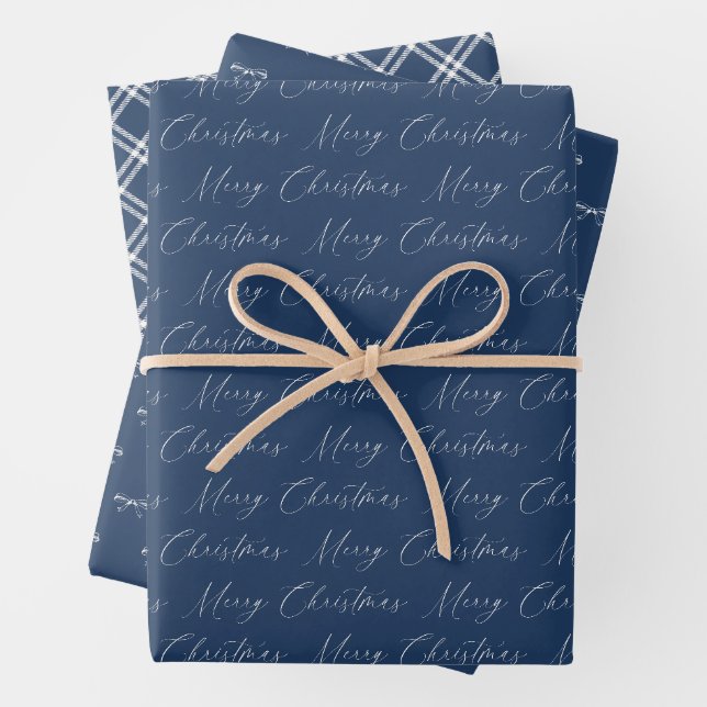 Festivals Moderne Blauen und Beige Weihnachten Geschenkpapier Set (Beispiel)