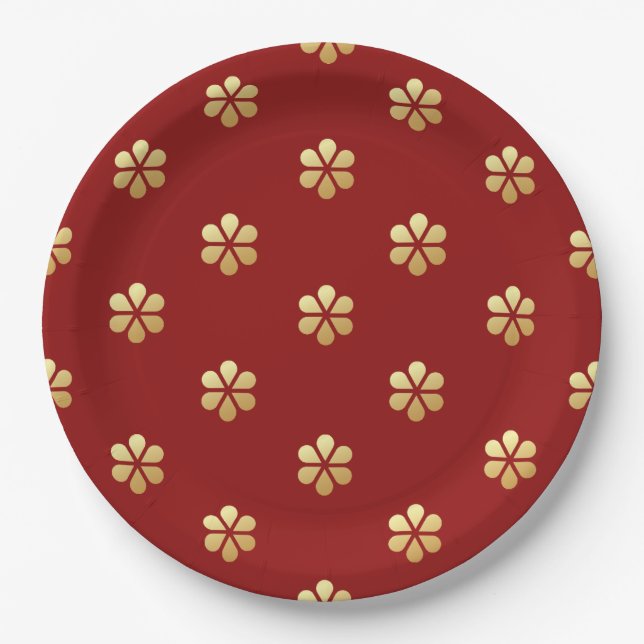 Festivals Moderne Weihnachten Rot & Gold Daisy Pappteller (Vorderseite)