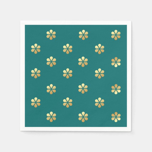 Festivals Modernes Aquamarin & Gold Daisy Weihnach Serviette (Vorderseite)