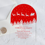 Festivals Modernes Weihnachtsfest Party Santa Rot Acryleinladungen<br><div class="desc">Festliche Moderne Weihnachtsfeier Weihnachten Party Santa Rote Weihnachtsfeier Akryllische Einladungen bietet eine Silhouette Weihnachtsfeiern,  die über Bäume fliegen,  während Schnee fällt mit Ihrer personalisierten Weihnachtsfeier Party Einladung unten. Designed by ©2024 Evco Holidays www.zazzle.com/store/evcoholidays</div>