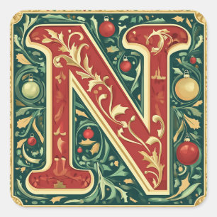 Festivals N Design: Rot, Grün, Gold mit Weihnachte Quadratischer Aufkleber