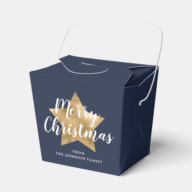 Festivals Navy Blue Gold Star Weihnachten Geschenkschachtel (Vorderseite)
