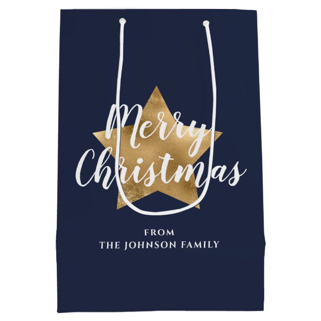 Festivals Navy Blue Gold Star Weihnachten Mittlere Geschenktüte (Rückseite)