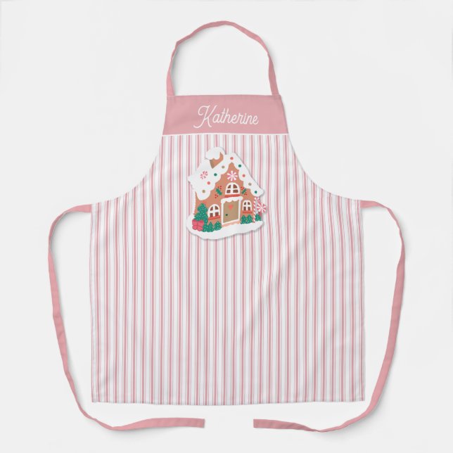 Festivals Niedlich Pink Gingerbrot House Name Stre Schürze (Vorderseite)