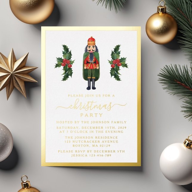 Festivals Nutcracker Weihnachts-Party Gold Folieneinladung (Festive Nutcracker Christmas Party Gold Foil Invitation)