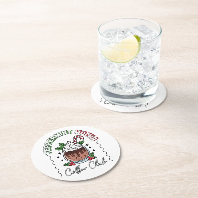Festivals Peppermint Mocha Coffee Cup Design Runder Pappuntersetzer (Vor Ort)