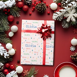 Festivals Pink Weihnachten Wiederholungsname Perso Geschenkpapier