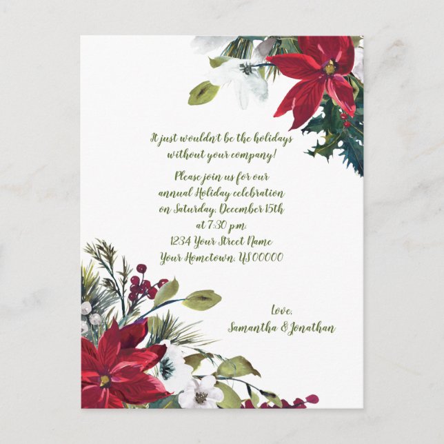 Festivals Poinsettias Holly Berries Weihnachtsfest Einladungspostkarte (Vorderseite)