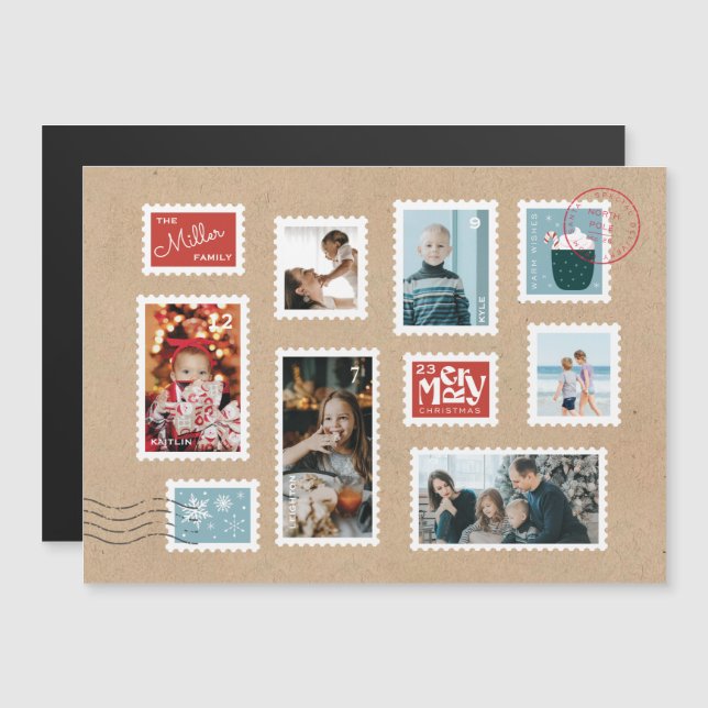 Festivals Postage Briefmarke Foto Weihnachtskarte Magneteinladung (Vorne/Hinten)