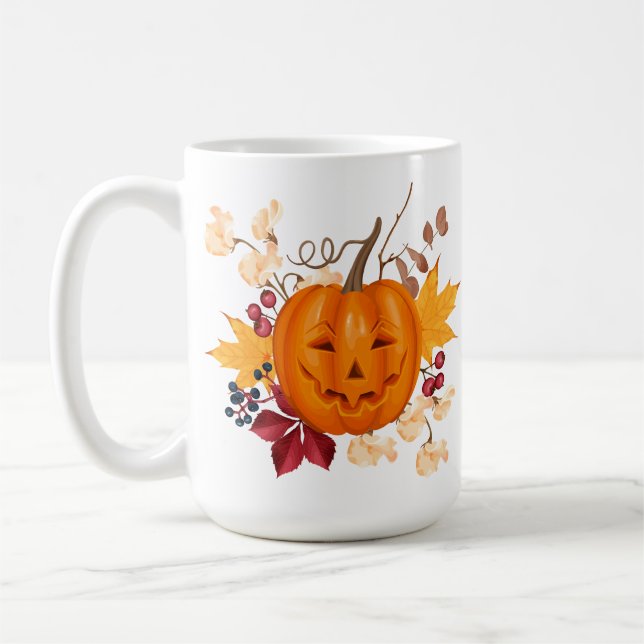 Festivals Pumpkin-Tasse mit Herbstblättern Kaffeetasse (Links)