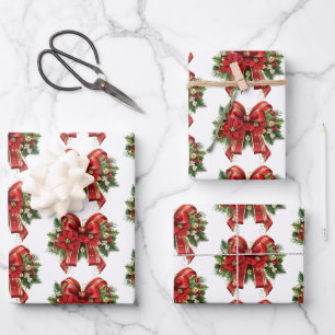 Festivals Red and Gold Christmas Bow Muster Geschenkpapier Set