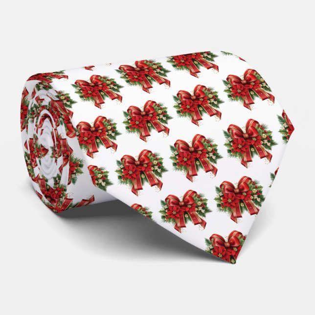 Festivals Red and Gold Christmas Bow Muster Krawatte (Gerollt)