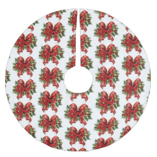 Festivals Red and Gold Christmas Bow Muster Polyester Weihnachtsbaumdecke