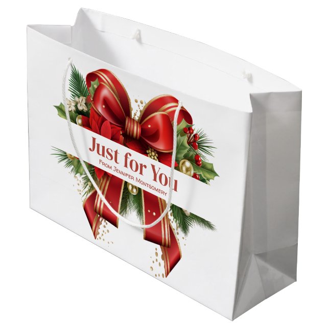 Festivals Red and Gold Weihnachtsbow Große Geschenktüte (Rückseite Schrägansicht)