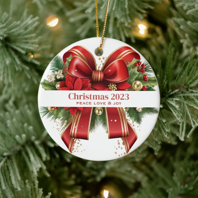 Festivals Red and Gold Weihnachtsbow Keramik Ornament (Baum)