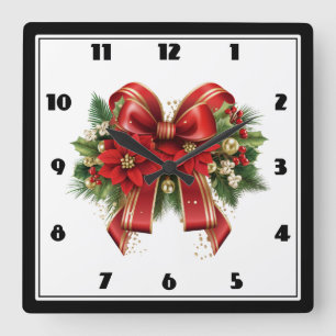 Festivals Red and Gold Weihnachtsbow Quadratische Wanduhr
