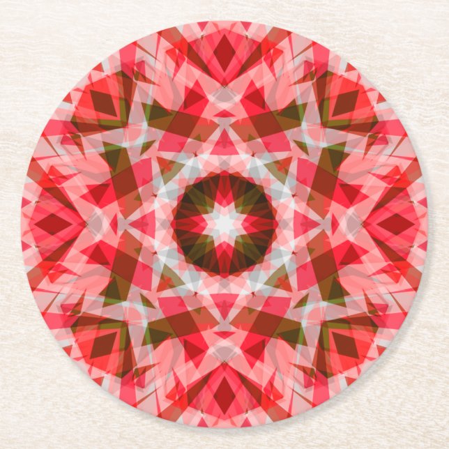 Festivals Red Green Geometric Cosy Christmas Star Runder Pappuntersetzer (Vorderseite)