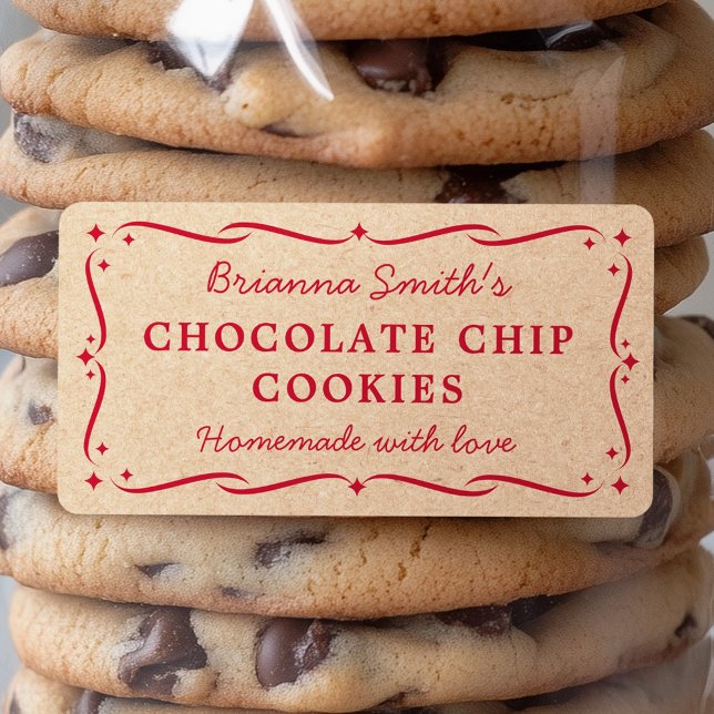 Festivals Red Kraft Look Küche Backen Kochen Adressaufkleber (Festive red Kraft look kitchen baking cooking Label)