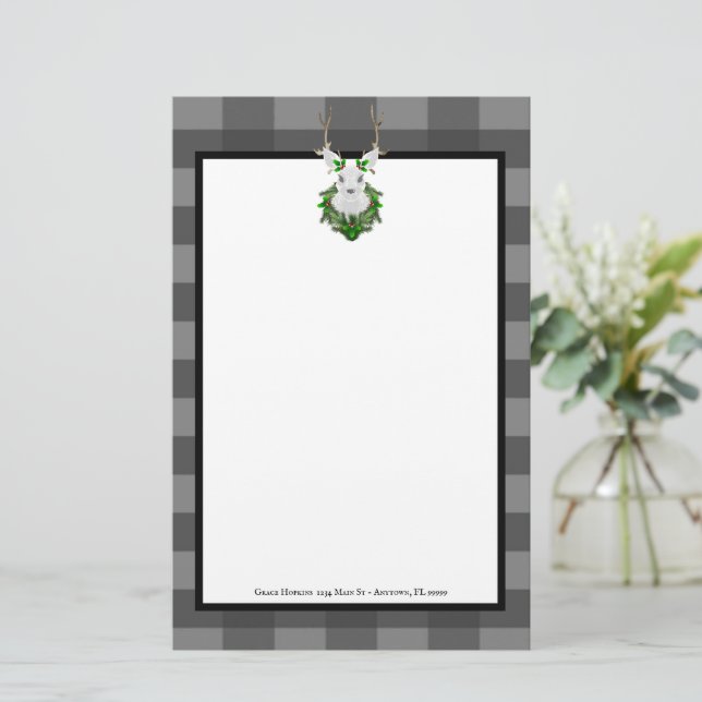 Festivals Reindeer Buffalo Kariert Personalisiert Briefpapier (Stehend Vorderseite)