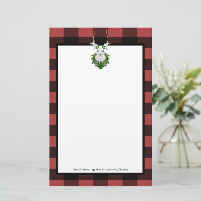 Festivals Reindeer Buffalo Kariert Personalisiert Briefpapier (Stehend Vorderseite)