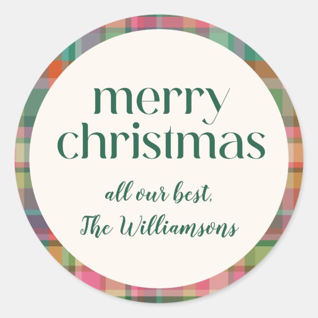 Festivals Retro Weihnachten Karierte Niedliche Pre Runder Aufkleber (Vorderseite)