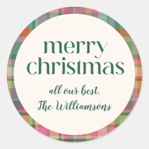 Festivals Retro Weihnachten Karierte Niedliche Pre Runder Aufkleber