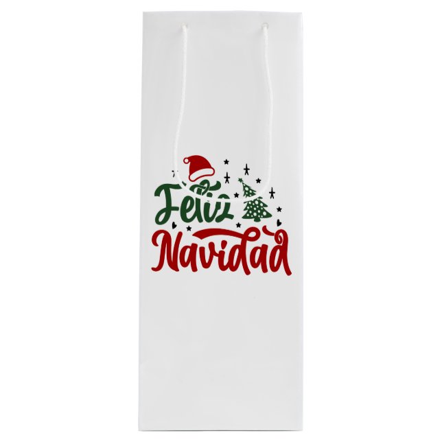 Festivals Rot und Grün Feliz Navidad Geschenktüte Für Weinflaschen (Vorderseite)