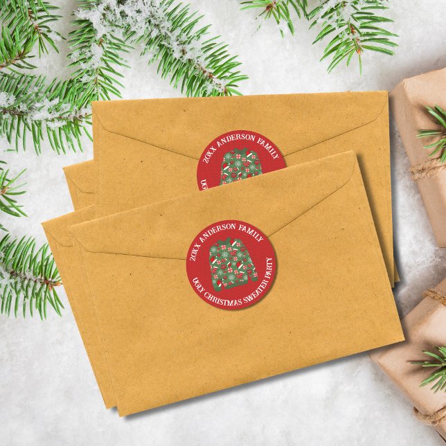 Festivals Rotes Grün Uguler Weihnachtskraut Party Runder Aufkleber (Von Creator hochgeladen)