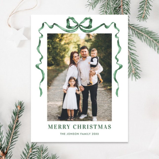 Festivals Sage Green Christmas Bow Ribbon 2 Foto Postkarte (Von Creator hochgeladen)