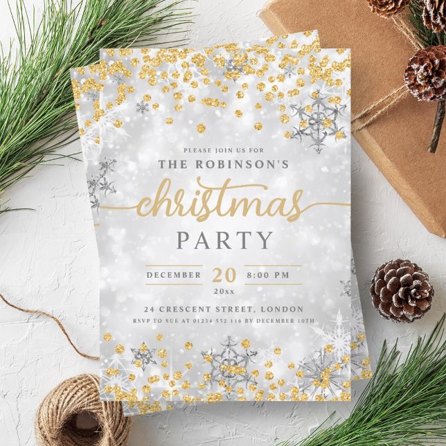 Festivals Silver Winter Diamonds Weihnachten Gold Einladung (Festive Silver Winter Diamonds Christmas Gold Invitation)
