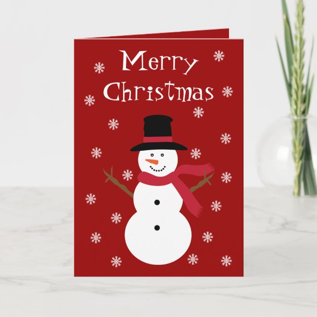 Festivals Snowman & Snowflakes Rote Weihnachtskart Feiertagskarte (Vorderseite)