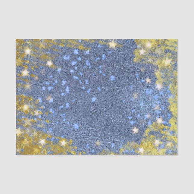 Festivals Starry Glittery Blau und Gold Moderner G Seidenpapier (Vorderseite)