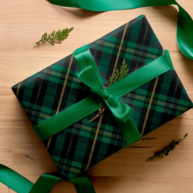 Festivals Stilvolles, dunkelwaldgrünes Kariertes M Geschenkpapier Set (Festive Stylish Dark Forest Green Plaid Pattern Wrapping Paper Sheets)