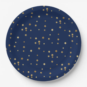 Festivals Urlaub Blau & Glitterie Gold Stars Pappteller