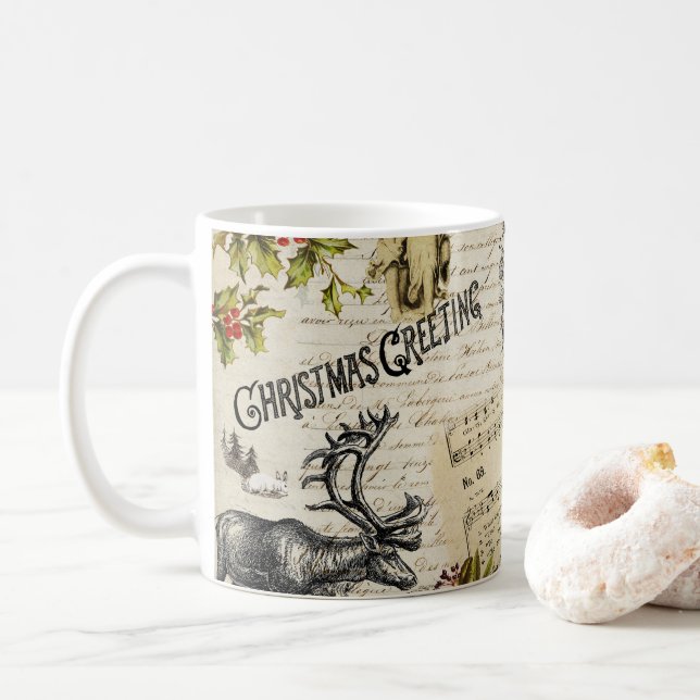Festivals Vintag Viktorianisches Weihnachtsmädchen Kaffeetasse (Mit Donut)