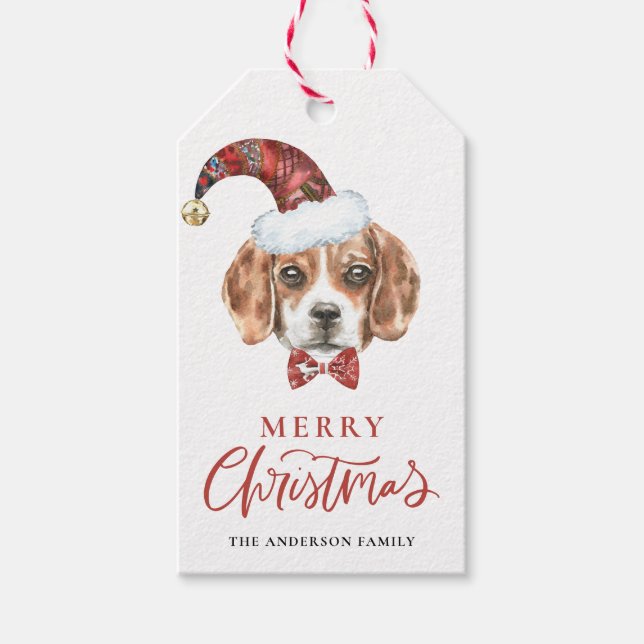 Festivals Wasserfarbe Beagle Weihnachten Weihnacht Geschenkanhänger (Vorderseite)